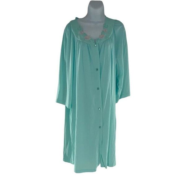 Shadowline Vintage Nightgown Women's 2X Button Down Embroidered Floral Neckline - Picture 8 of 9